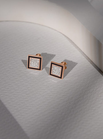 A pair of Earrings - Black Enamel with diamonds