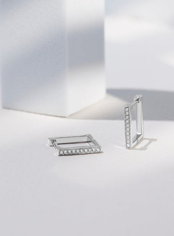 Square Shape Earrings with Diamonds (White Gold)