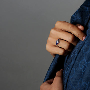Imtinan Ring, Royal Blue Enamel with Diamonds