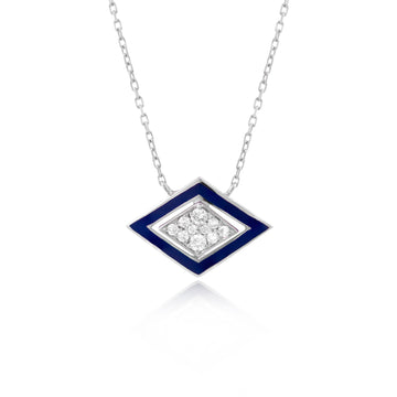 Imtinan Necklace, Royal Blue Enamel with Diamonds