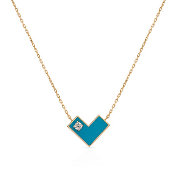 Heart Of Gold Necklace With Blue Enamel & Diamond