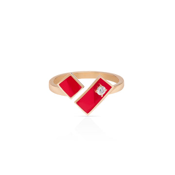 Heart of Gold Enamel Ring - Red