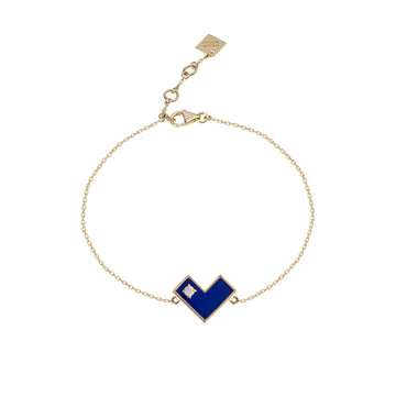 Heart Of Gold Bracelet With Blue Enamel & Diamond.