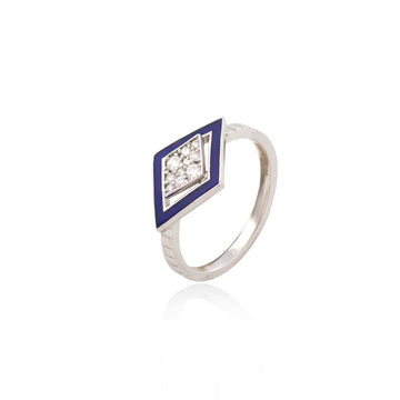Imtinan Ring, Royal Blue Enamel with Diamonds