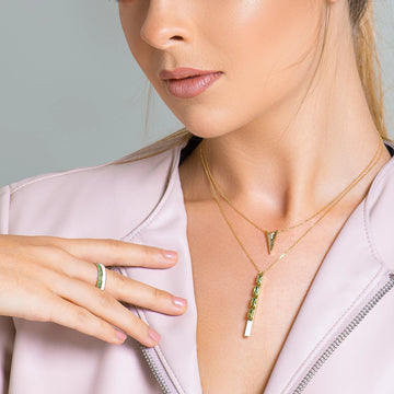 Gold & White Enamel Bar with Green perdote