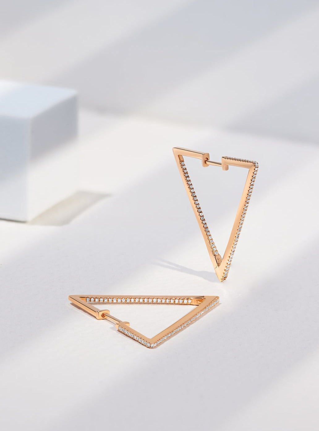 Triangle shape Earrings with Diamonds (Rose Gold)