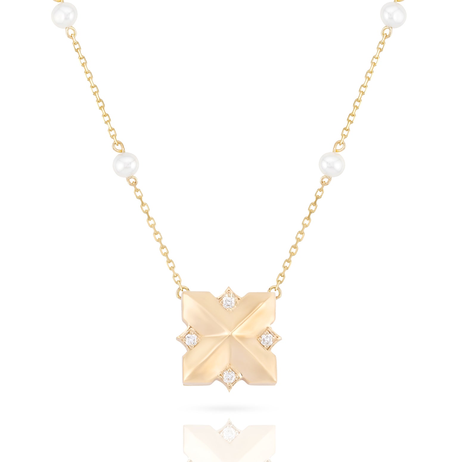 Golden Rose Necklace with Pearls