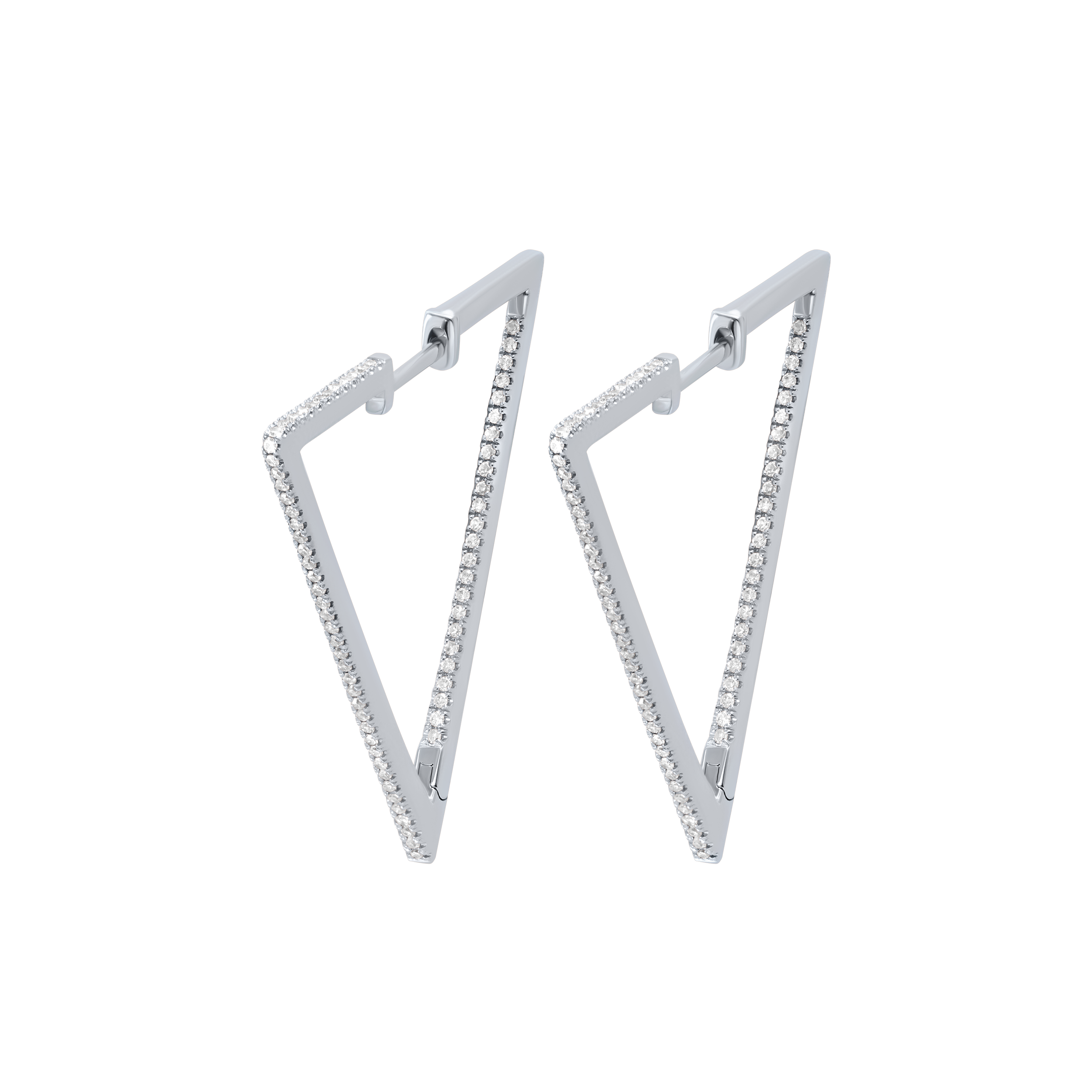 Triangle shape Earrings with Diamonds (White Gold)