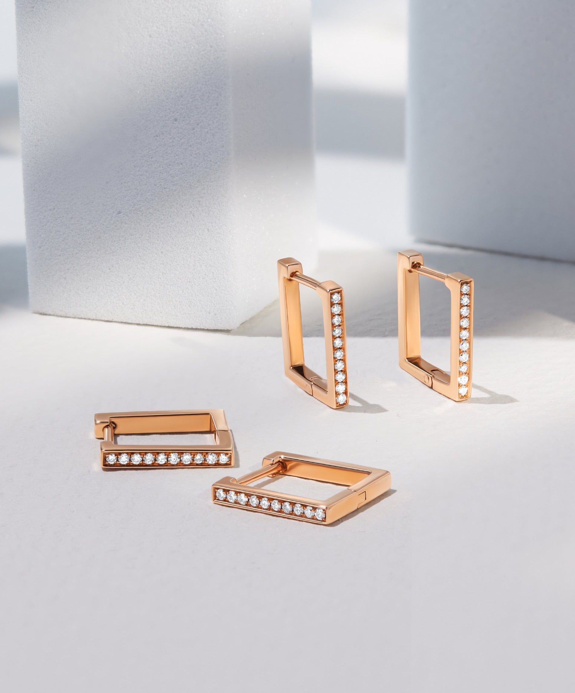 Square Shape Earrings with Diamonds (White Gold)