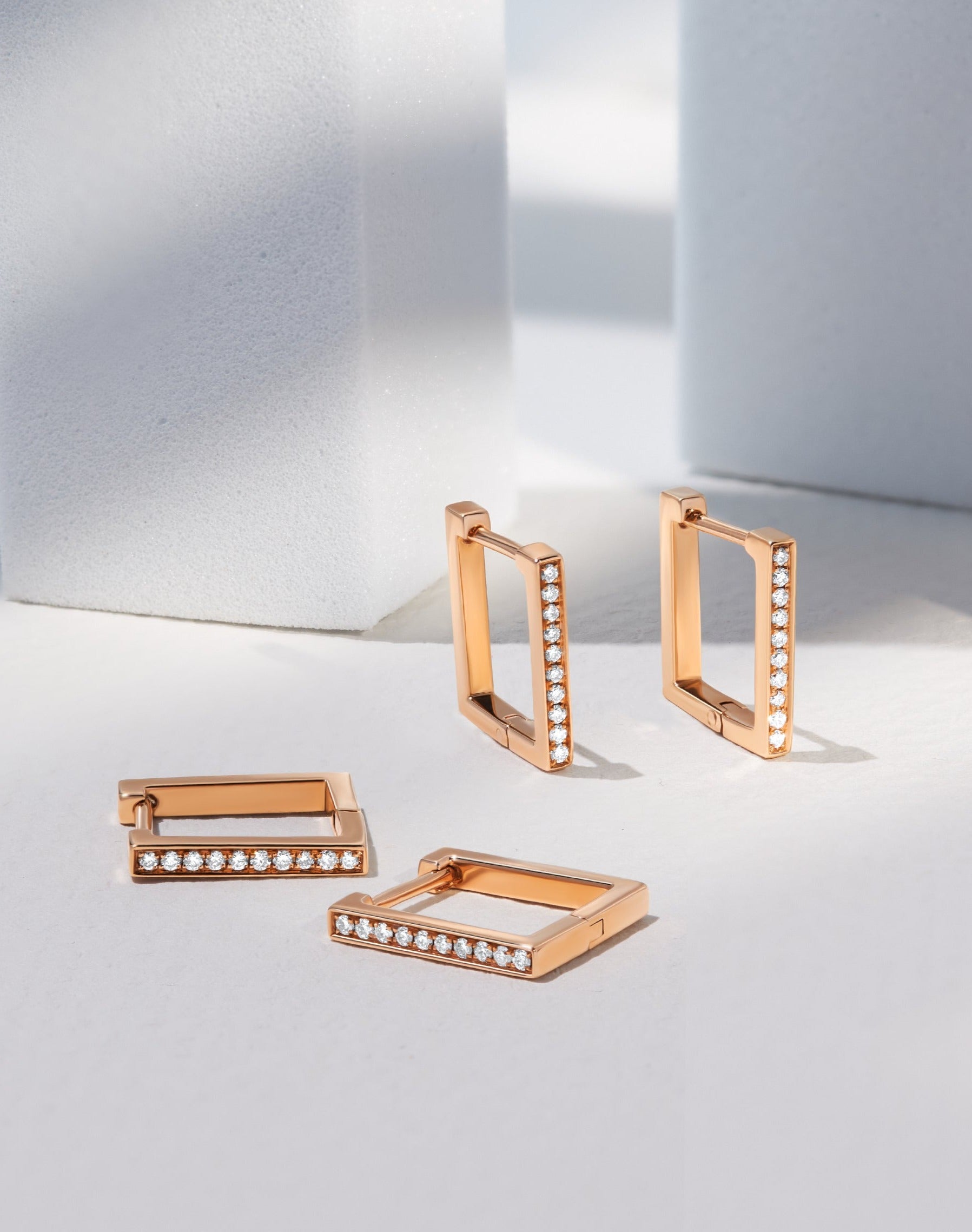 Square Shape Earrings with Diamonds (Rose Gold)