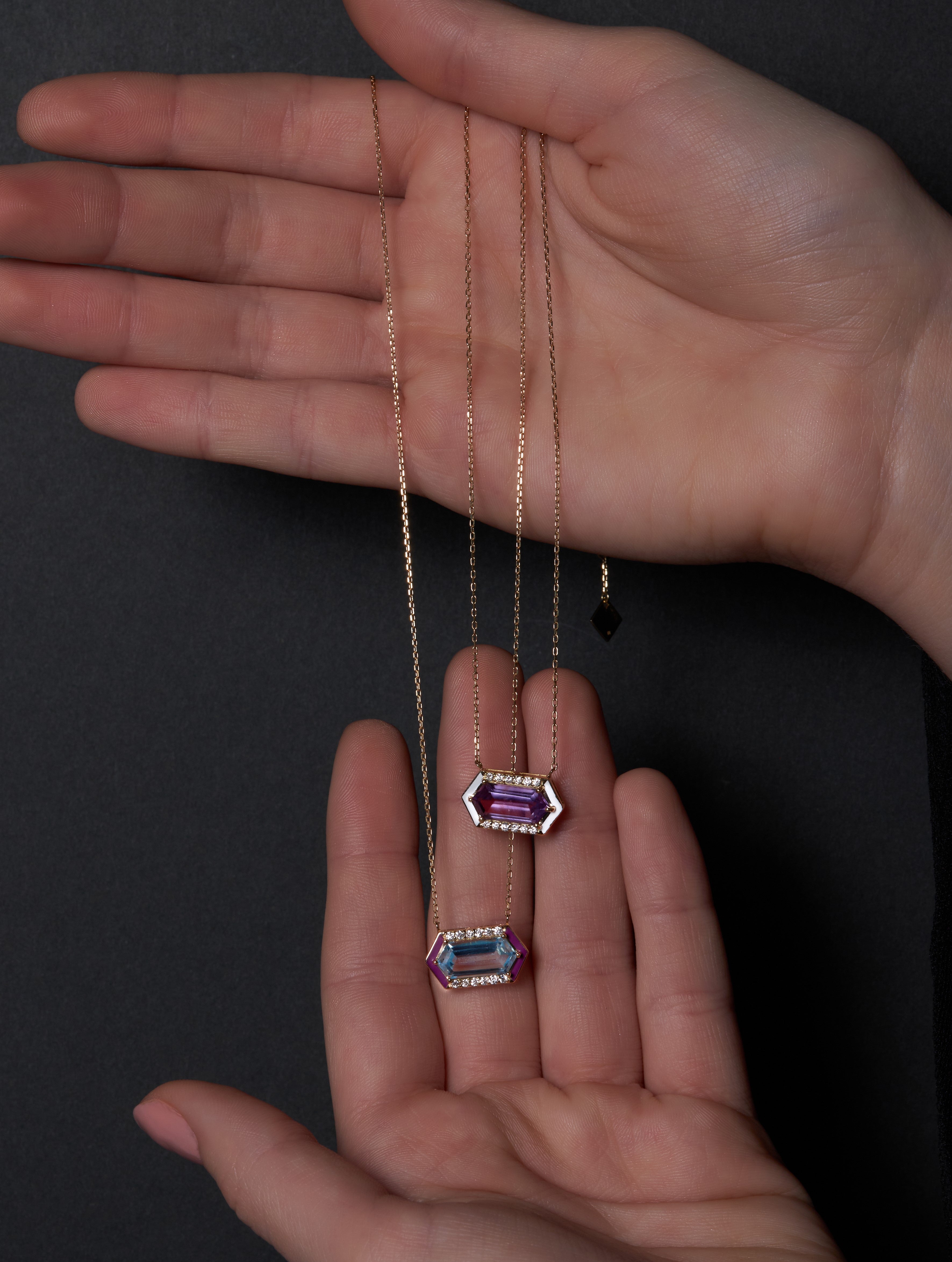 Necklace with Diamonds Amethyst  stone