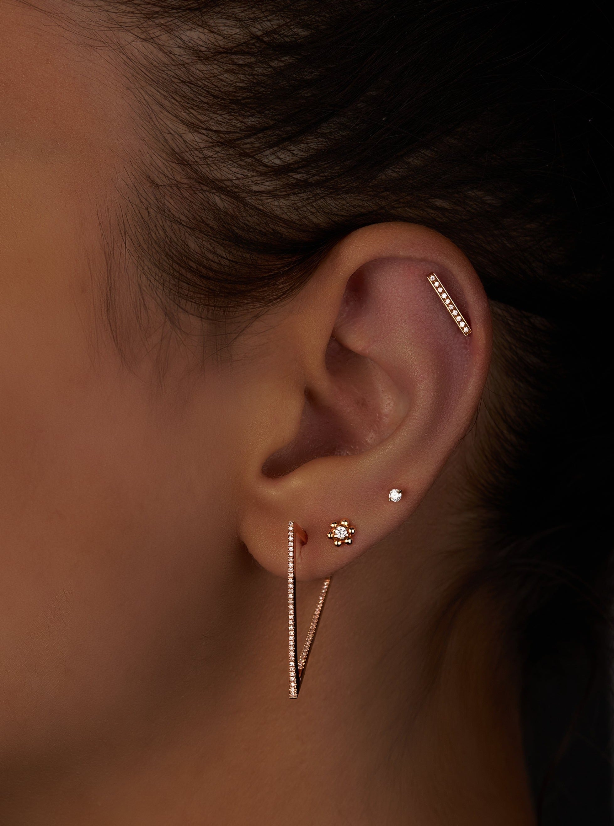 Triangle shape Earrings with Diamonds (Rose Gold)