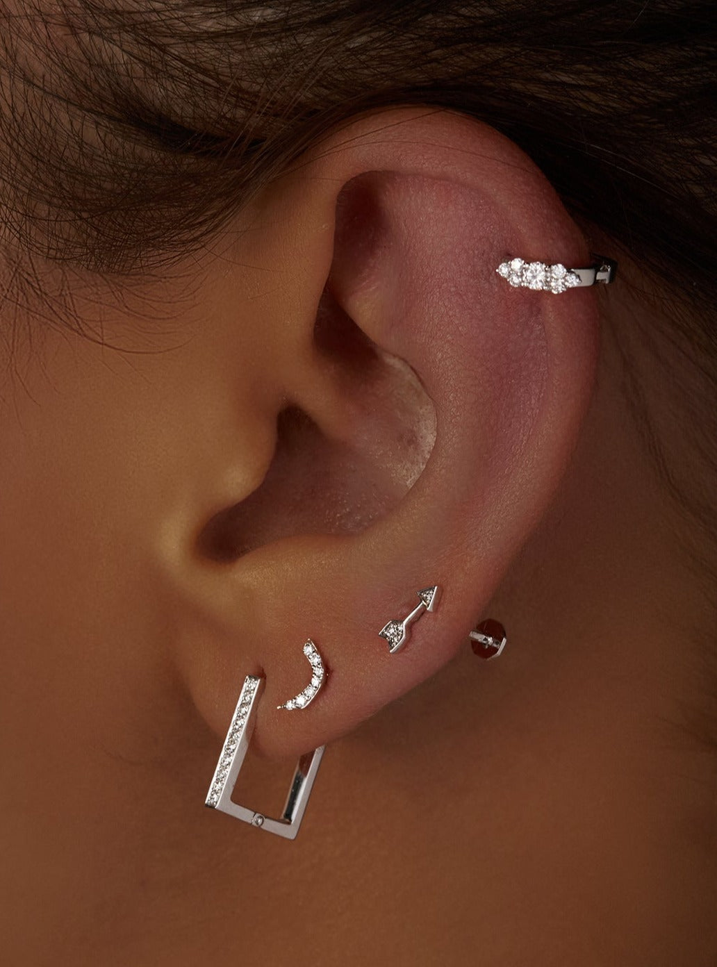 Square Shape Earrings with Diamonds (White Gold)