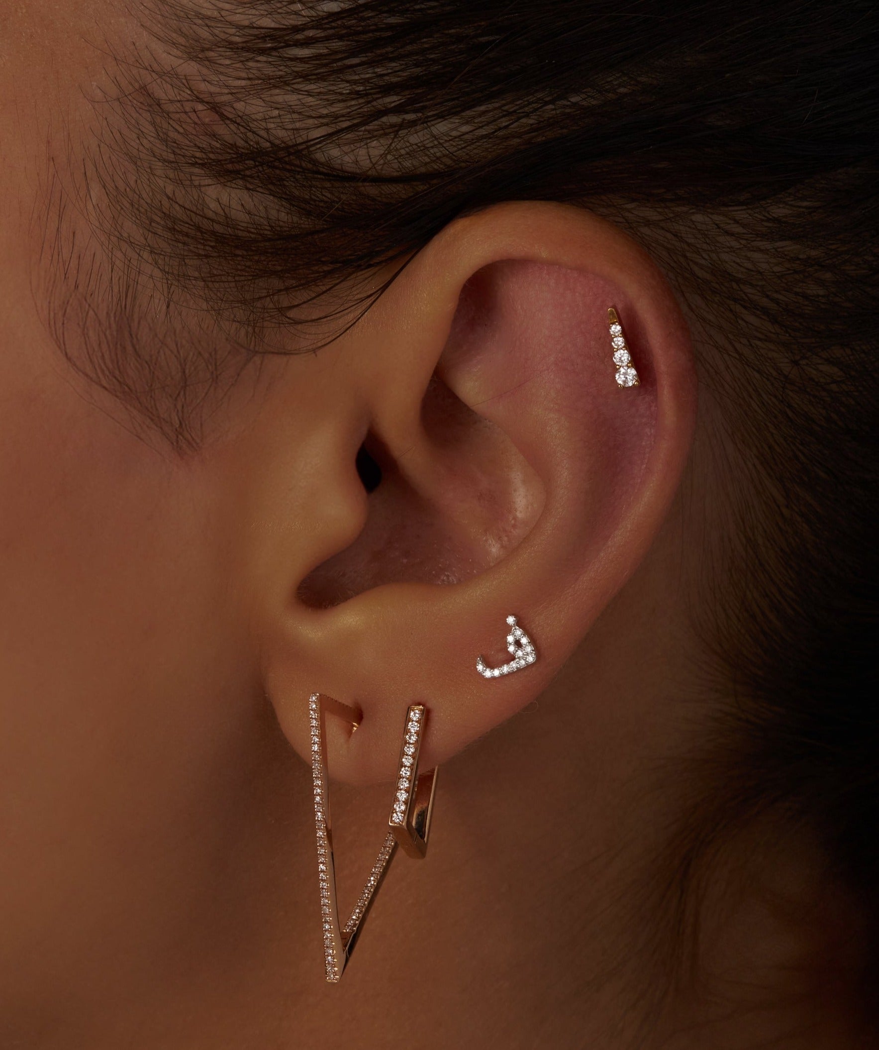 Square Shape Earrings with Diamonds (White Gold)