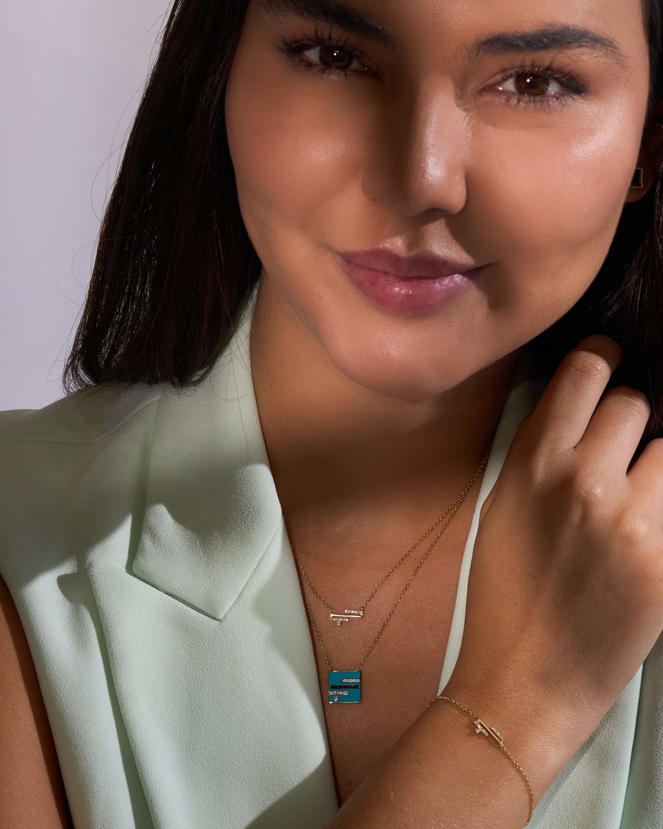 Lines Arabic Alphabet Word Necklace Hub Full Diamonds