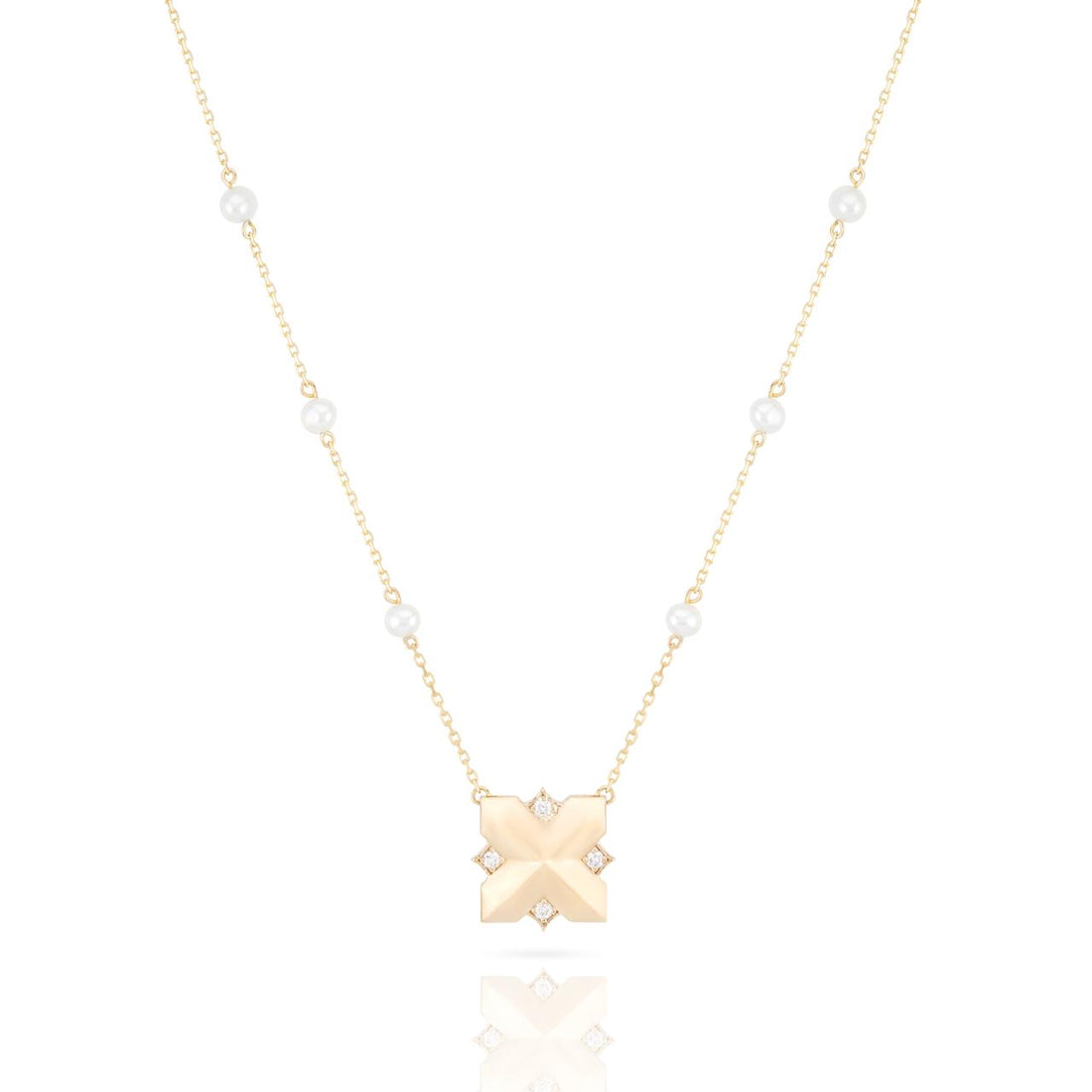 Golden Rose Necklace With Pearls