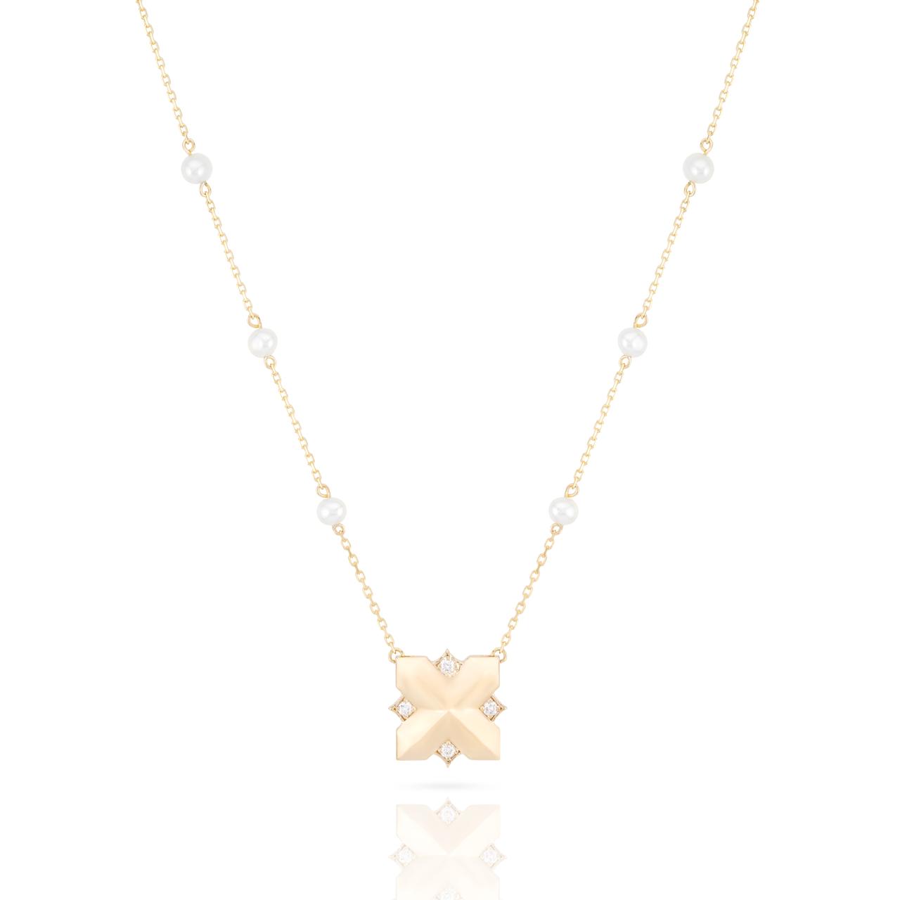 Golden Rose Necklace With Pearls