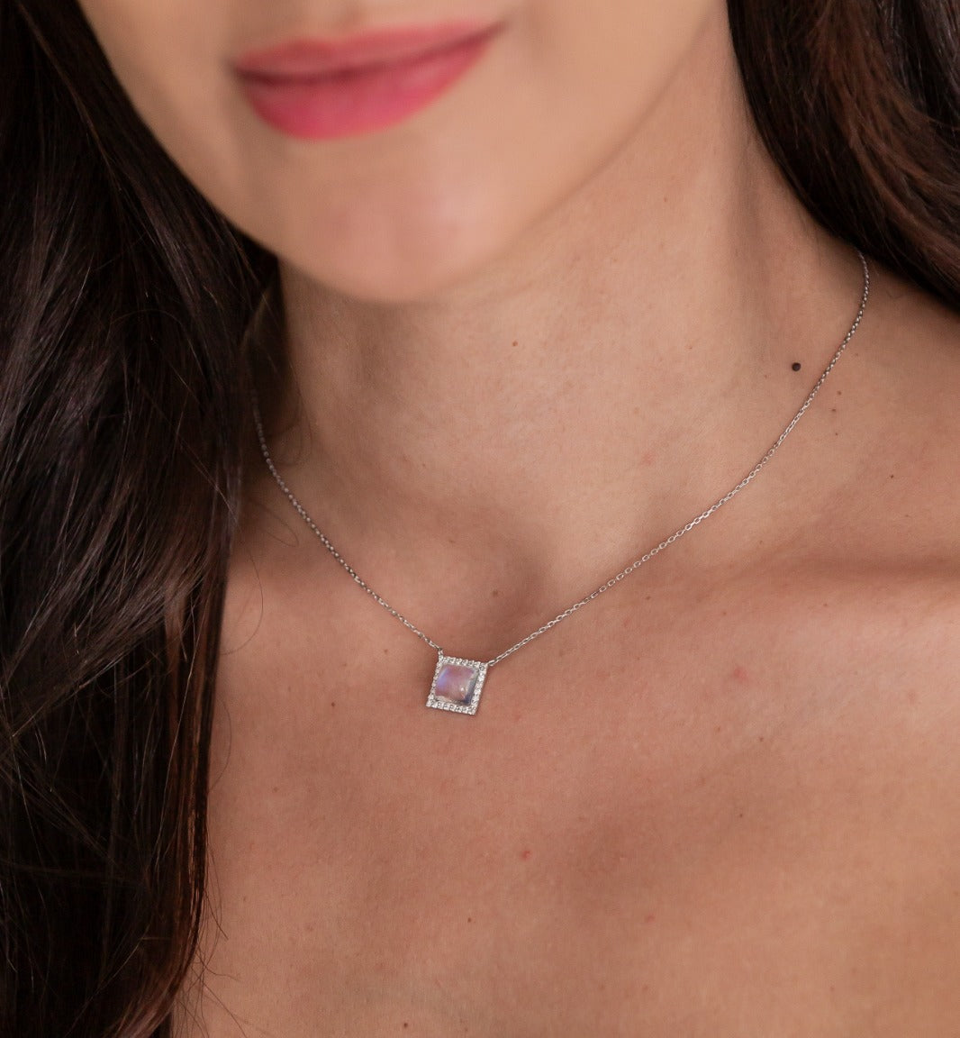 Moon stone & Diamonds Necklace  Elegance Glow