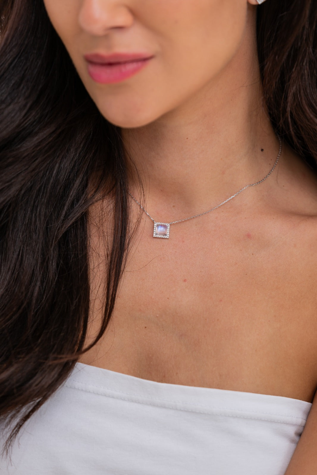 Moon stone & Diamonds Necklace  Elegance Glow