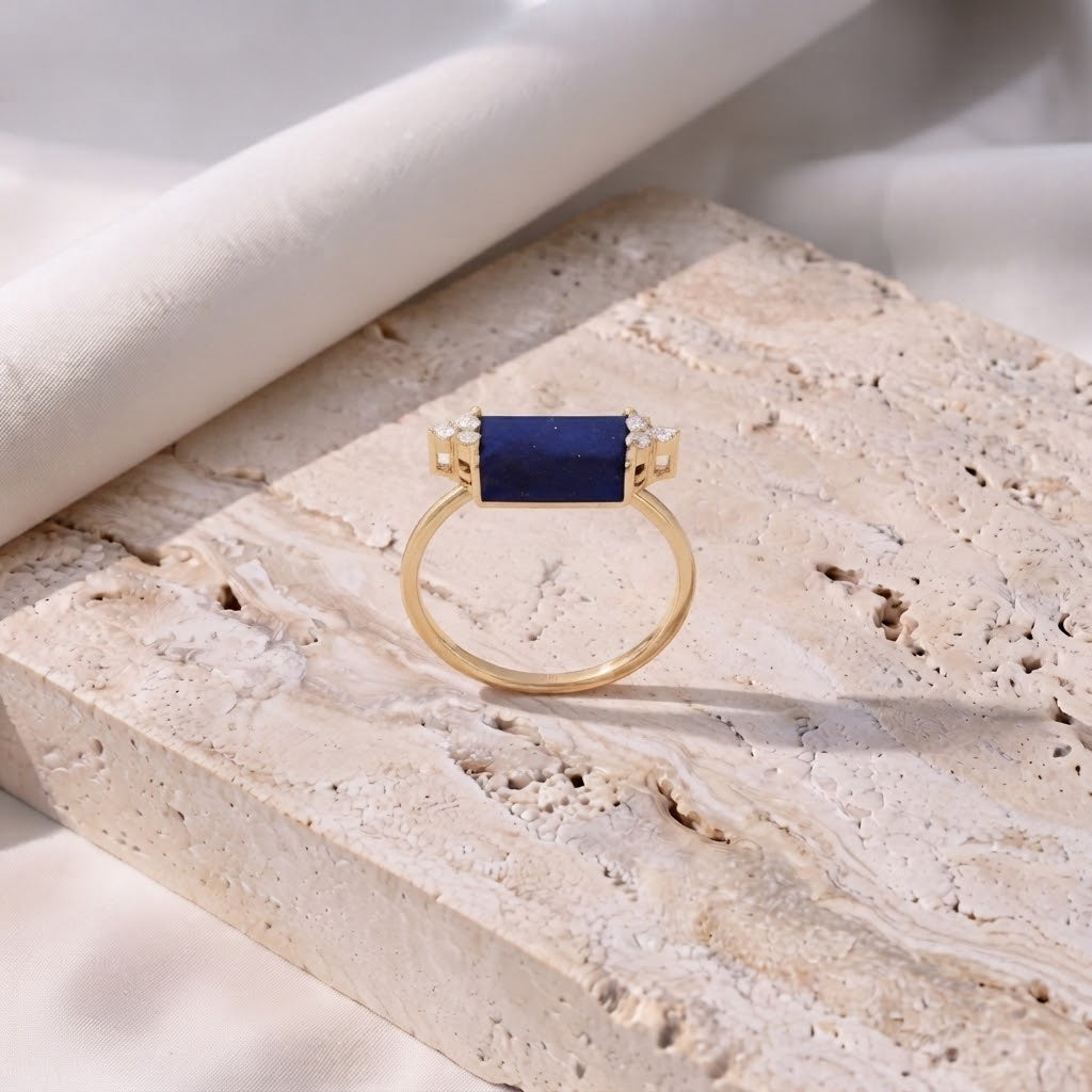 Blue Lapis Ring with Diamonds Stone