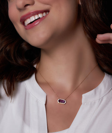 Necklace with Diamonds Amethyst  stone