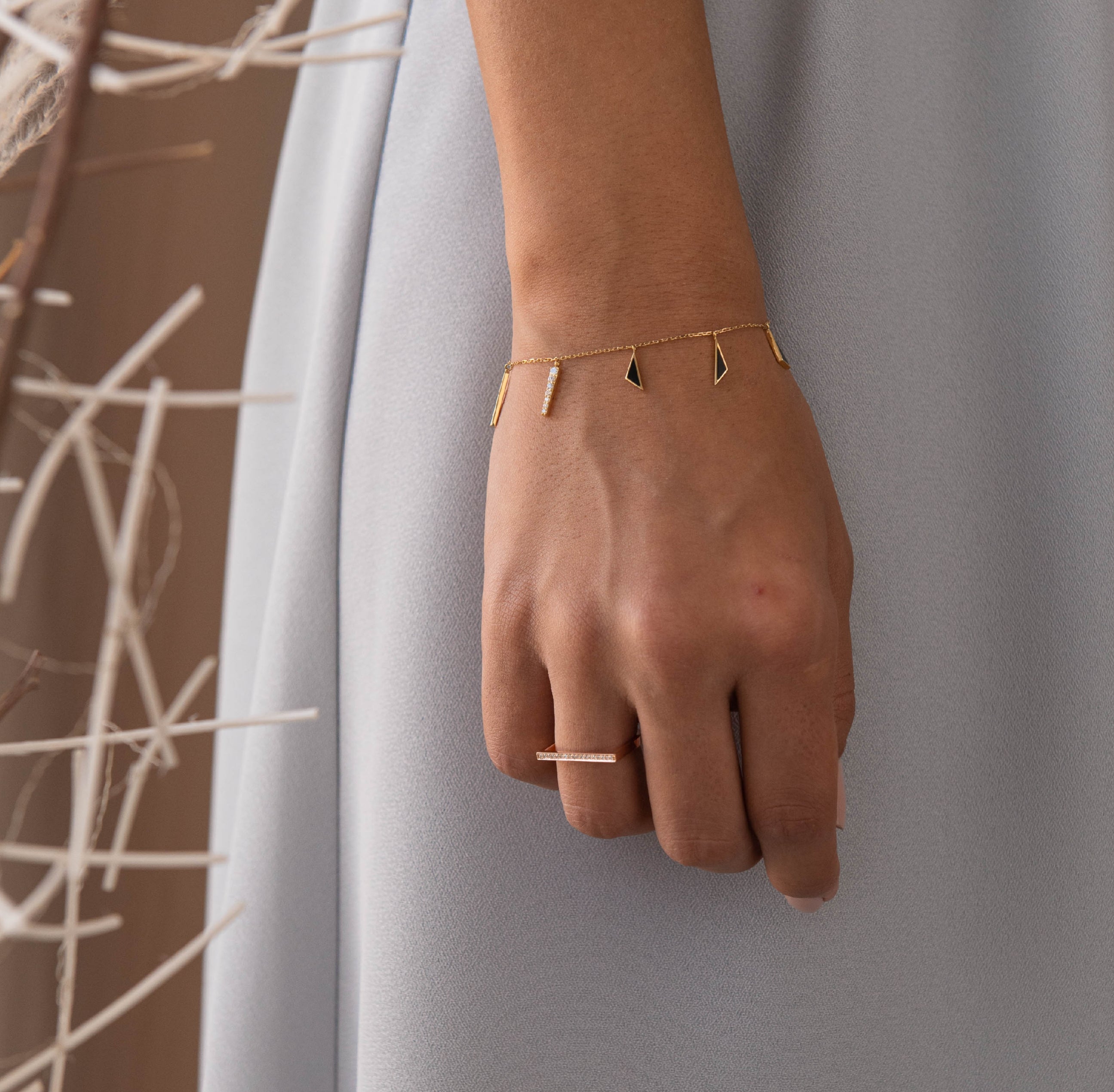 Geometric Bracelet Gold And Diamonds - Black Triangles