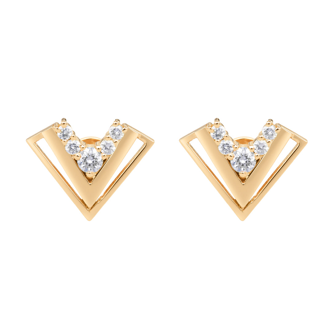 V Shape Earring Gold And Diamonds .