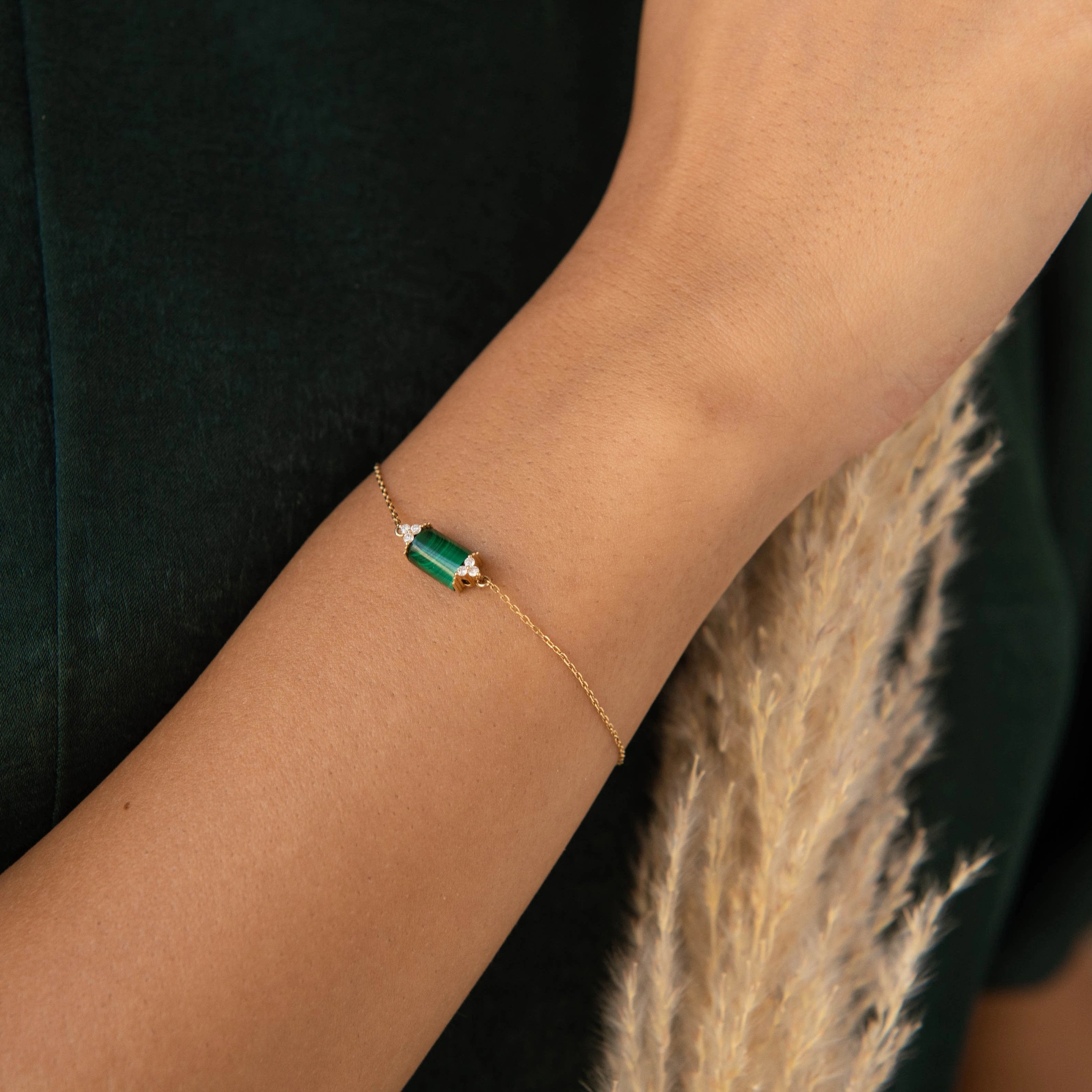 Malachite Bracelet with Diamonds