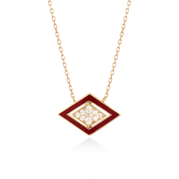 Imtinan Necklace, Red Enamel with Diamonds