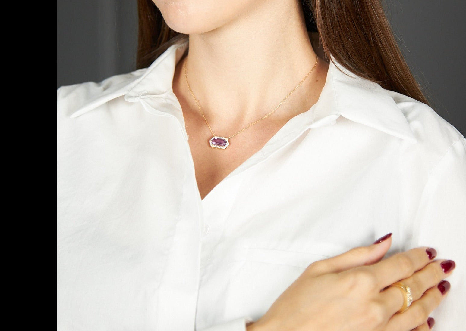 Necklace with Diamonds Amethyst  stone