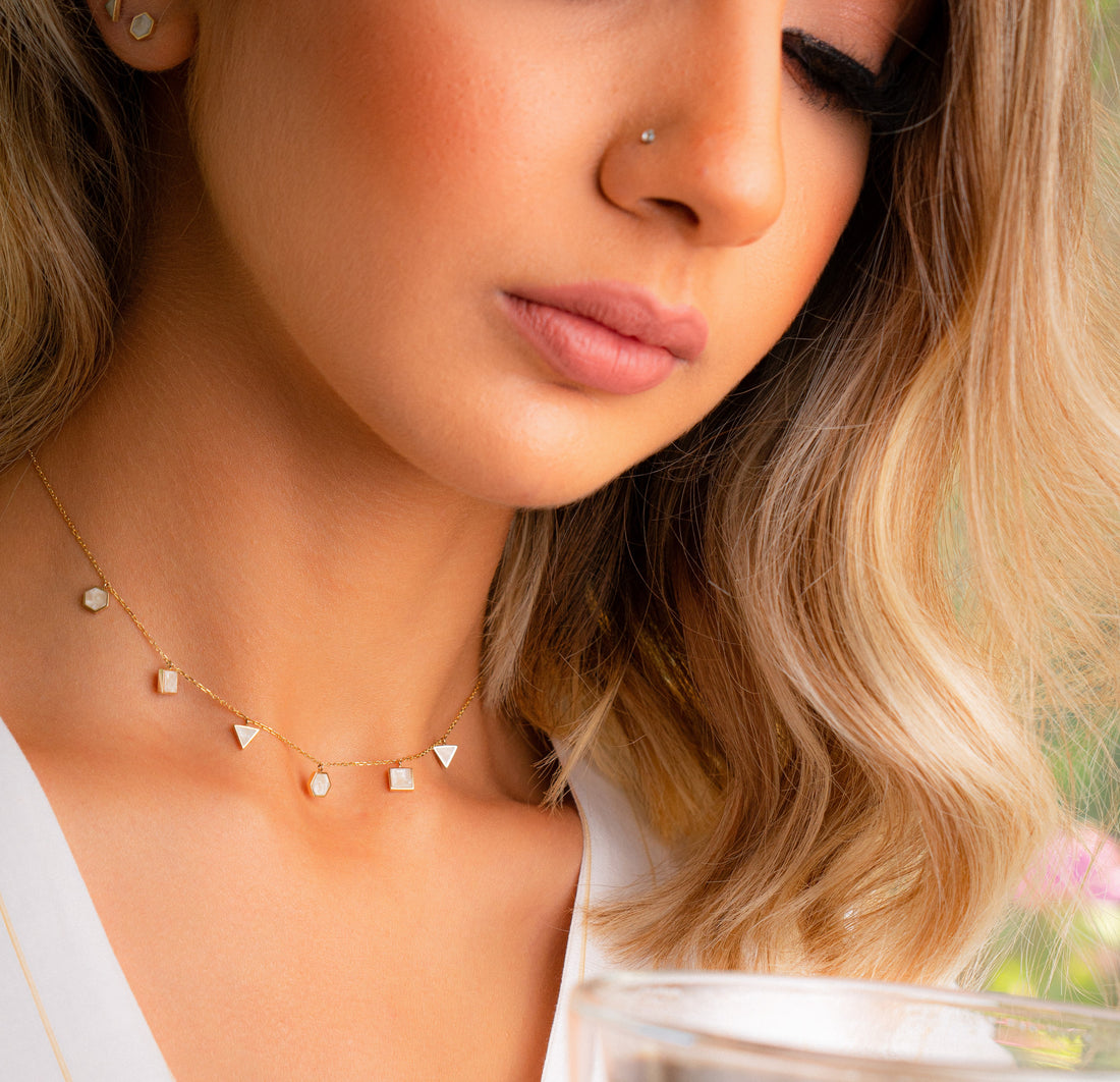 Geometric Choker - Mother Of Pearl Enamel.