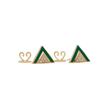 Imtinan Earrings, Green Enamel with Diamonds