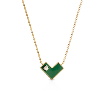 Heart Of Gold Necklace With Green Enamel & Diamond