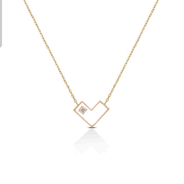 Heart Of Gold Necklace With White Enamel & Diamond.