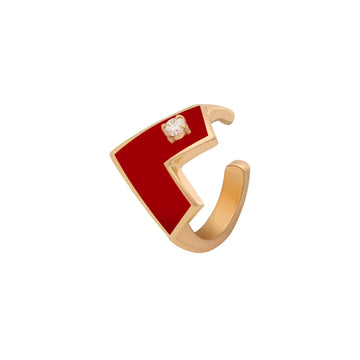 Heart Of Gold Enamel Cuff Earring - Red
