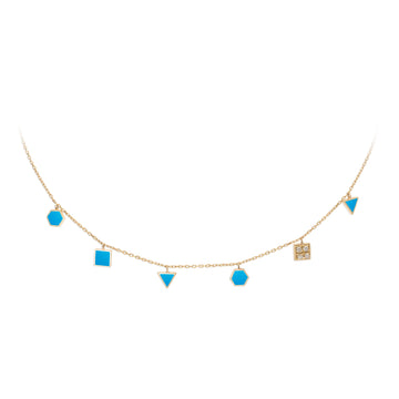 Geometric Choker Gold With Turquoise Enamel & Diamonds.