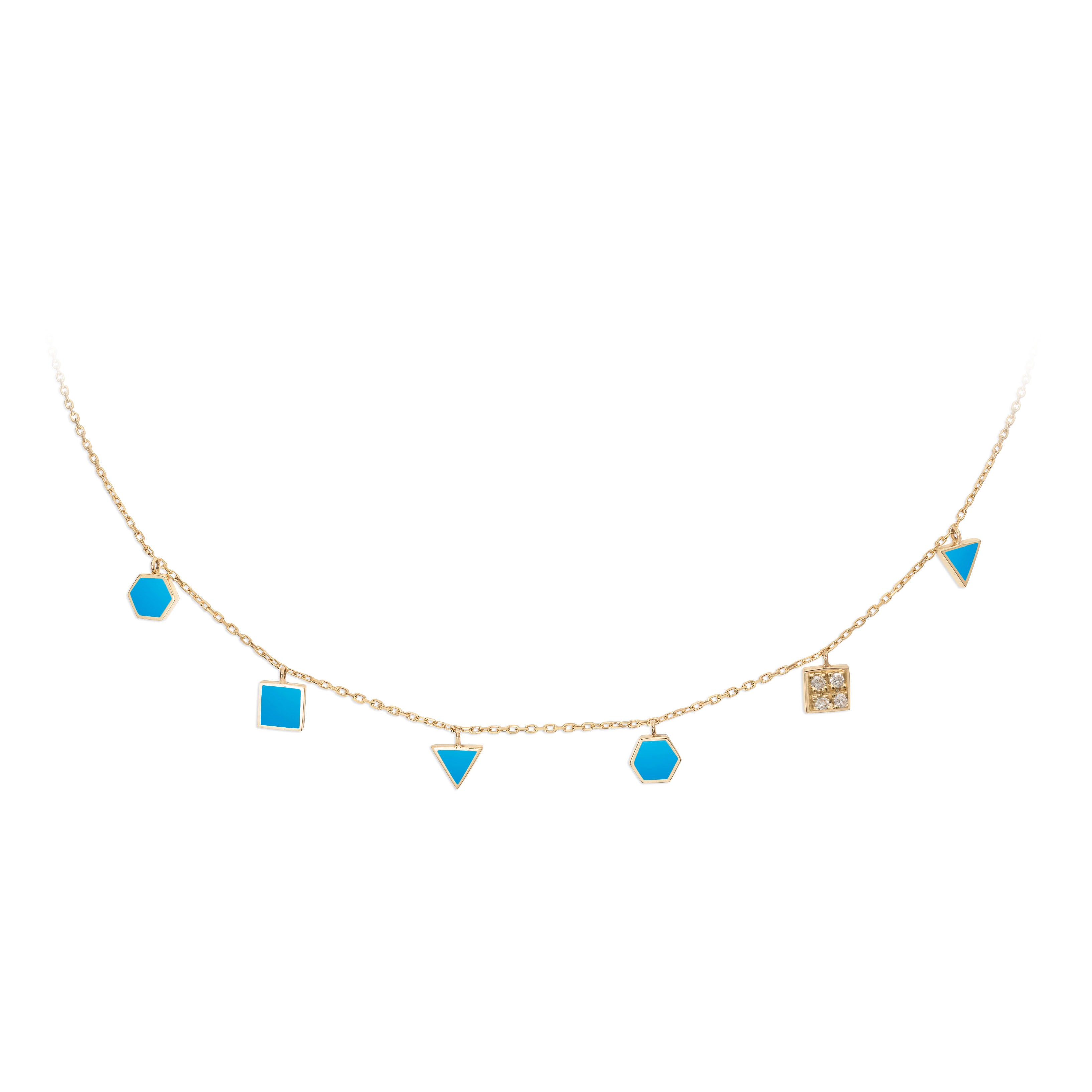 Geometric Choker Gold With Turquoise Enamel & Diamonds.