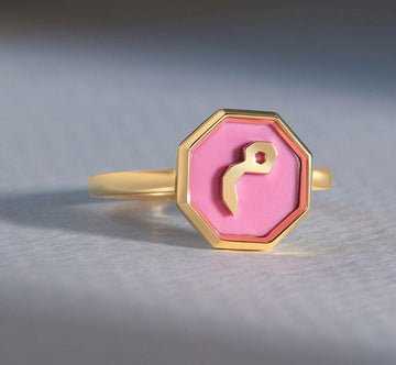 Letter of Gold Enamel Ring - pink
