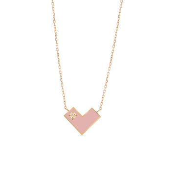 Heart Of Gold Necklace With Pink Enamel & Diamond