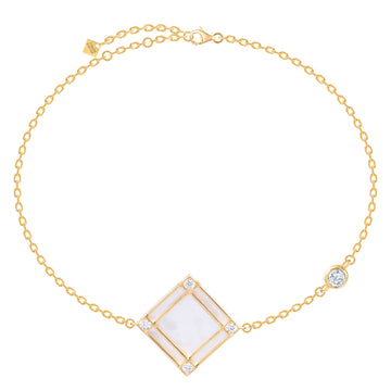 Line Square Bracelet with Diamond, Mother of Pearl, Yellow Gold