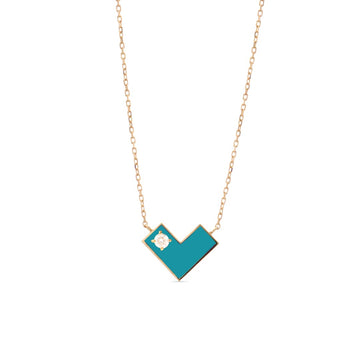 Heart Of Gold Necklace With Turquoise Enamel & Diamond